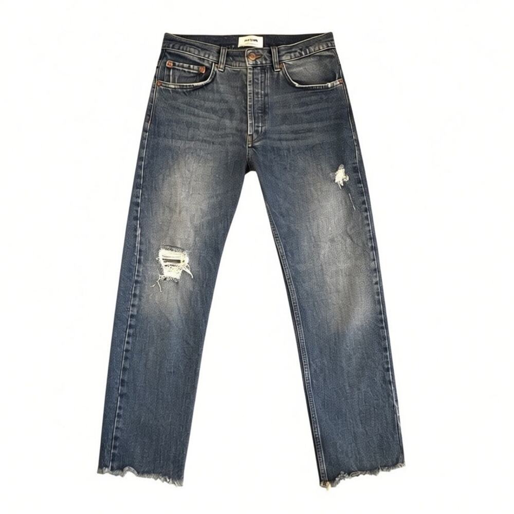 Zara TRF Denim‎ Women's Mid Rise Distressed Crop Jeans Frayed Hem - Size 6